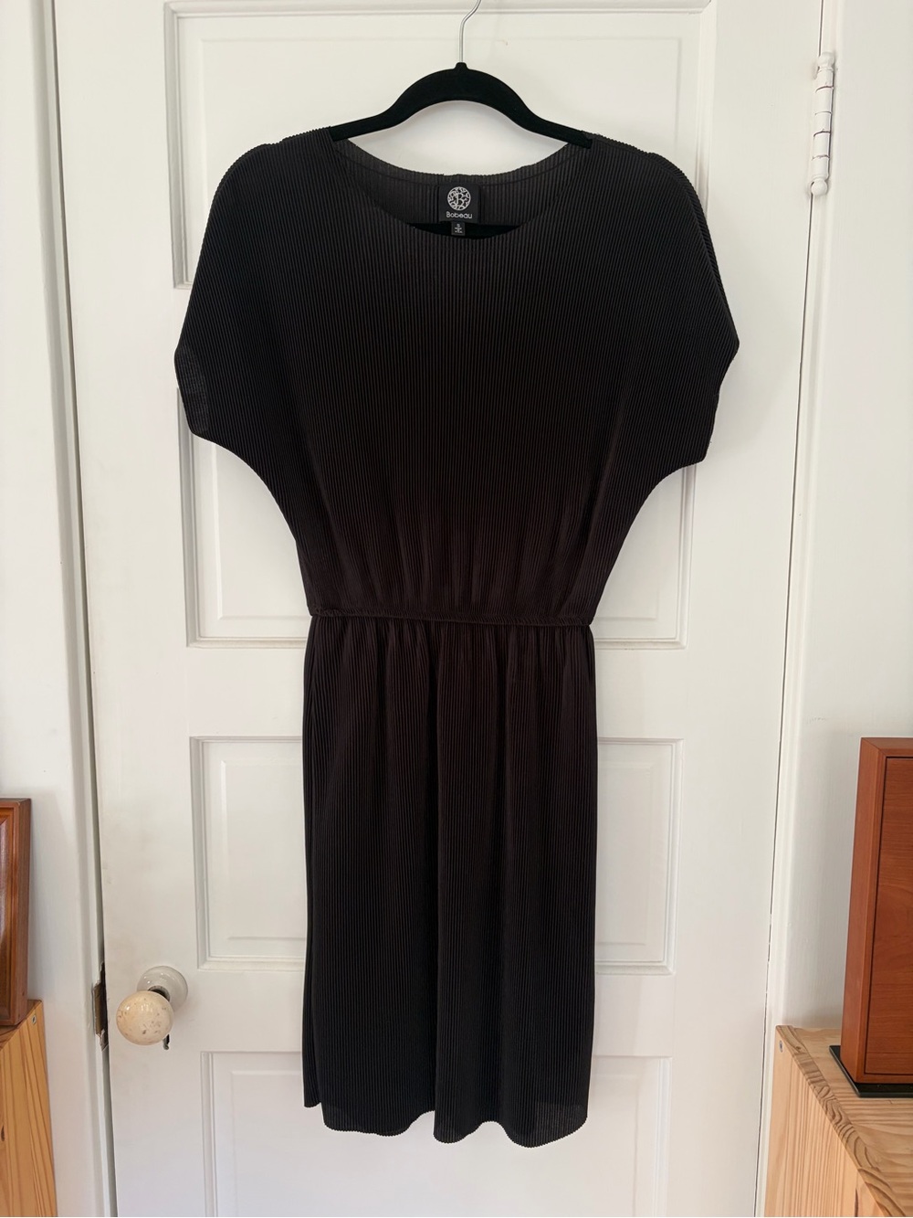 Bobeau Black Ribbed Midi Dress with Elastic Waist